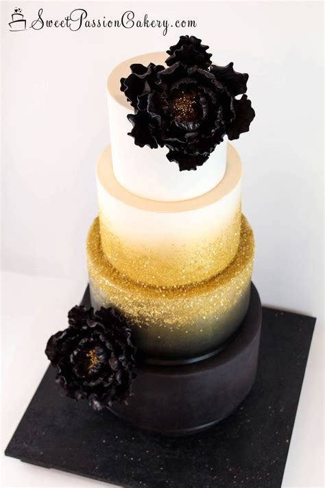 Black Gold And White Ombre Wedding Cake Oh So Glamorous With Large