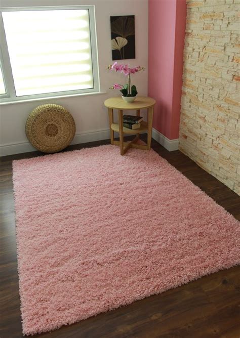 Soft Touch Easy Clean Baby Pink Shaggy Rugs Durable Large Shag Pile