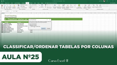 Como Classificar E Ordenar Tabelas Por Colunas No Excel Curso Excel