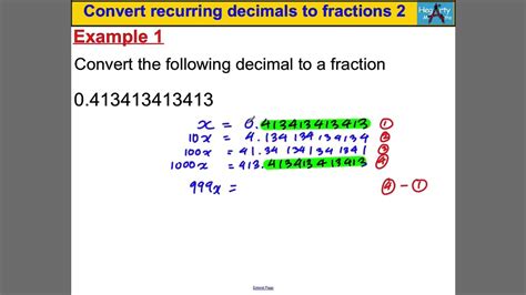 Convert Recurring Decimals To Fractions 2 Youtube