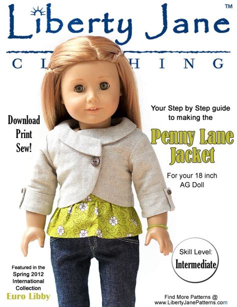 penny lane jacket 18 doll clothes pattern 18 inch doll clothes pattern doll clothes patterns