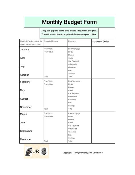 Monthly Budget Expenses Spreadsheet — Db