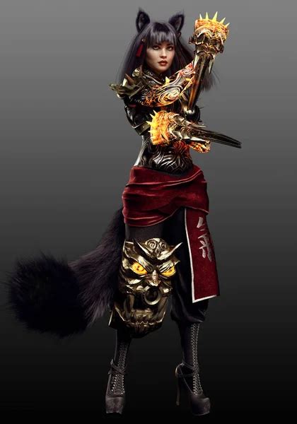 Kitsune Gumiho Fox Woman Warrior Fantasy Sci Stock Photo By ©ravven