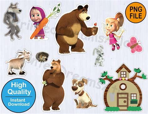 Instant Download Masha And The Bear Party Supplies Svg And Png Files Cake Topper Clipart Masha