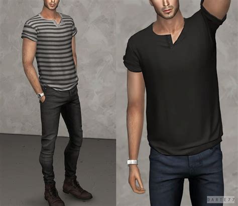 Rolled Sleeve T Shirt Darte77 Custom Content For Ts4 In 2020 Sims
