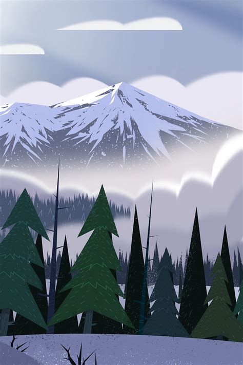 Download Wallpaper 800x1200 Mountains Peaks Forest Fog Spruce Art