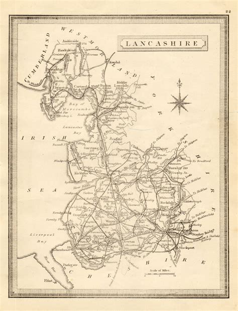 Antique County Map Of Lancashire By John Heywood Railways And Coach