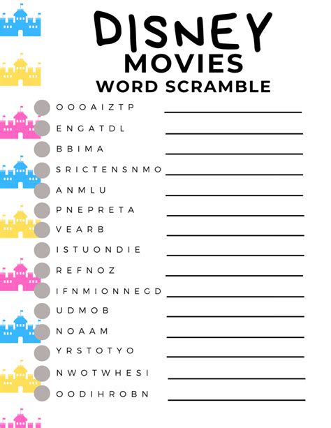 Disney Word Scramble With 8 Page Printable Pack Ottawa Mommy Club