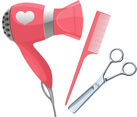 Pink Hair Dryer Scissors And Comb Isolated On A White Background