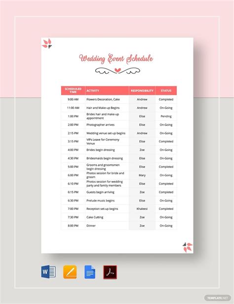 A Comprehensive Guide To Making The Perfect Wedding Schedule Template