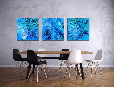 Cobalt Blue Painting Watercolor Wall Art Aqua Abstract Etsy Uk