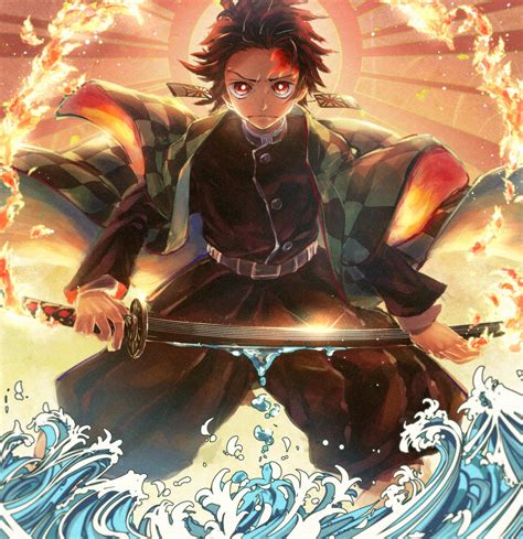 demon slayer, Tanjiro Kamado, Sun and stream : r/fanart