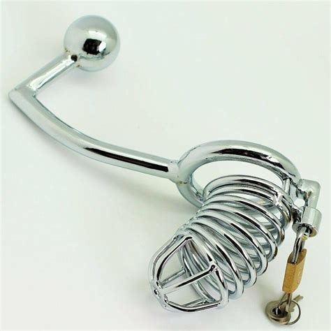 Stainless Steel Penis Cage With Anal Plug Chastity Cage With Butt Plug