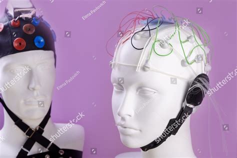 Model Heads With Eeg Electrodes Different Types Eeg Headset Equipment
