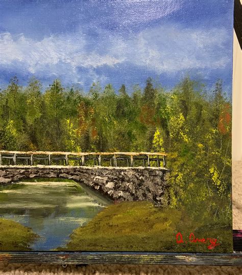 Original Autumn Bridge Oil Painting Canvas Panel Fall Birch Etsy