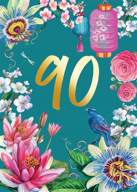 90th Birthday Floral Decorative Card By Rocket 68 ...