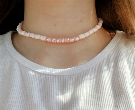 Flat Beadclay Bead Pearl Necklace Vsco Preppy Aesthetic Etsy Uk