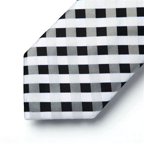 Mens Silk Coordinated Tie Set Plaid Check Black White Tie Set Tie