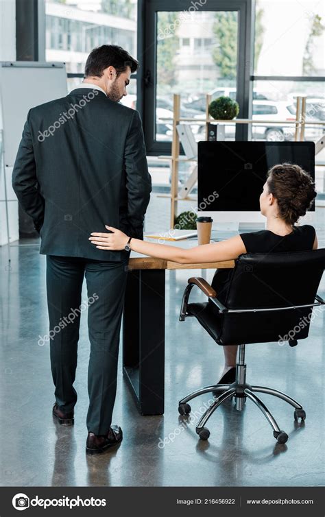 Back View Businesswoman Flirting Colleague Office — Stock Photo