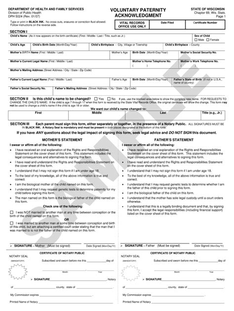 Wisconsin Voluntary Paternity Acknowledgment Form Pdf Fill Out Sign