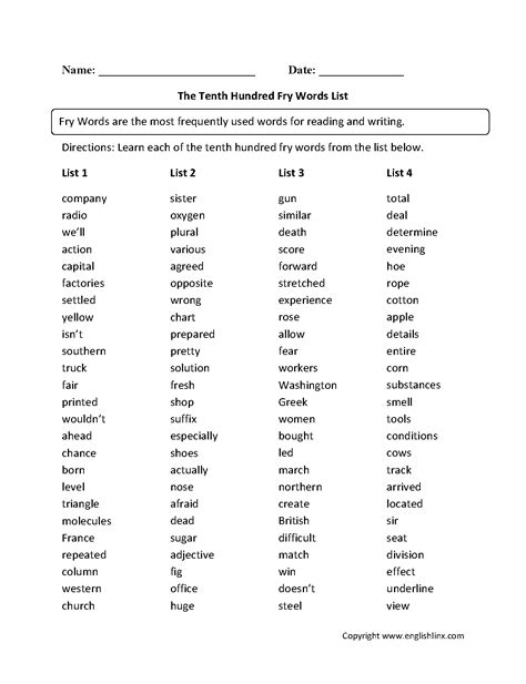 Sight Words For 6th Grade Printable List Cambridgeprimary