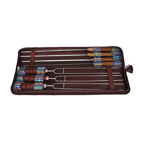 Stainless Steel Bbq Forks Needles Picnic Portable Wooden Handle Sticks