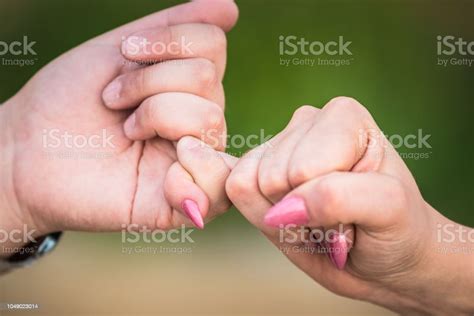 Two Female Hands Friendship Swear Holding Little Pinkie Finger