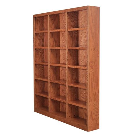 18 Shelf Triple Wide Wood Bookcase 84 Inch Tall Oak Finish Concepts