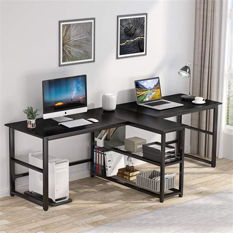 945 Inches Two Person Desk Double Computer Desk With Storage Shelves