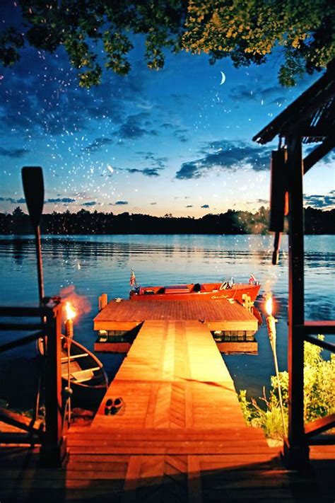 Night On The Lake Summer Night Nature Stars Trees Dock Autumn Moon