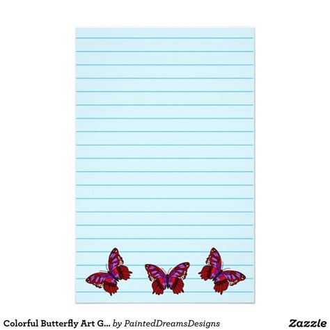 Colorful Butterfly Art Graphic Print Lined Stationery Colorful