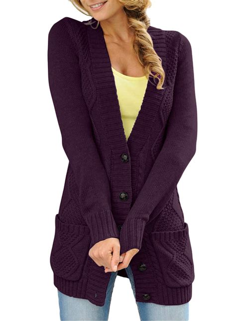 Buy Sidefeel Women Open Front Pocket Cardigan Sweater Button Down Knit