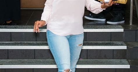 Meagan Good In Long Sleeve With Blouse And Pale Skinny Jeans Clothing