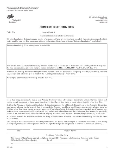 Printable Beneficiary Form Template