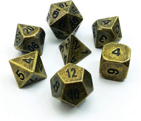 Bescon Ancient Brass Solid Metal Polyhedral Dandd Dice Set Of 7 Antique