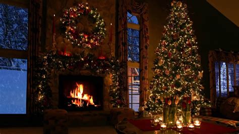Christmas Fireplace Scene With Snow And Crackling Fire Sounds Youtube