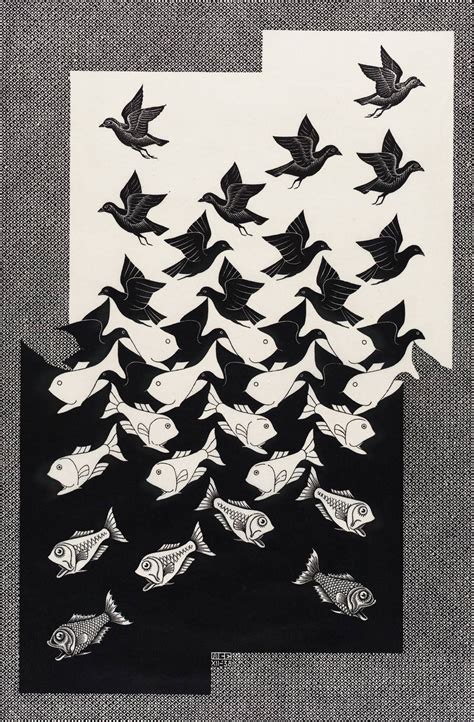M C Escher Sky And Water Ii December 1938 Woodcut Op Art Woodcut
