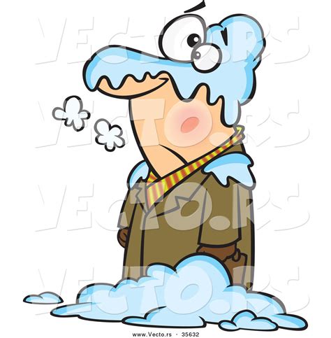 Vector Of A Cold Cartoon Man Standing In A Blanket Of Snow Outside By Toonaday 35632