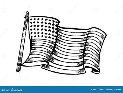 Hand Drawn Black White American Flag Element Isolated On White