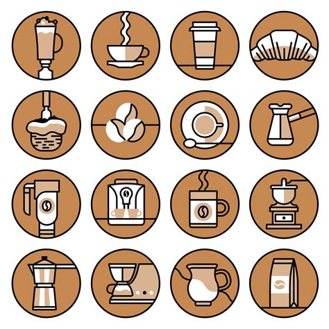 Coffee Icons Brown Line Set 444642 Vector Art At Vecteezy