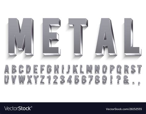 Realistic Metal Font Shiny Metallic Letters Vector Image