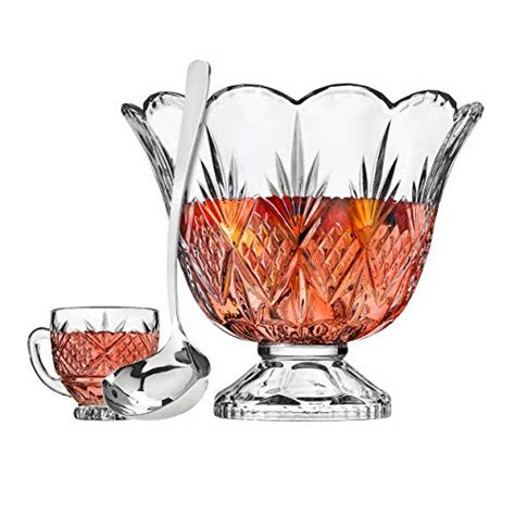 Godinger Dublin Crystal Punch Bowl Set With 8 Cups And Ladle 10 Piece