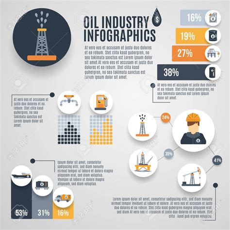 Oil Industry Infographic Set With Petroleum Extraction Symbols Charts