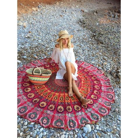 Roundie Boho Beach Red Mandala Blanket Bohemian Tapestry 47 Liked On
