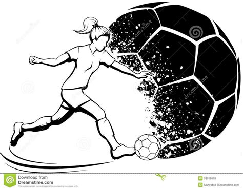 Black And White Illustration Of A Girl Kicking A Soccer Ball With A