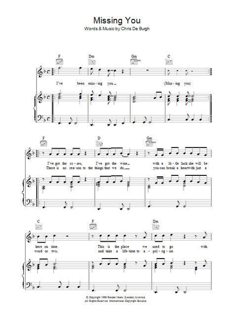 Chris De Burgh Missing You Sheet Music And Pdf Chords 5 Page Piano