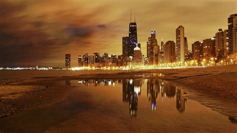 City Chicago Night Lights Lake 4k 1538065161
