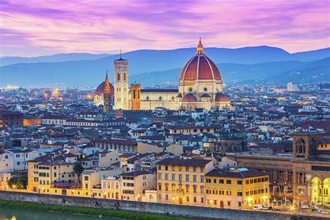 Night View Of Florence City Skyline In Tuscany Italy Photograph By