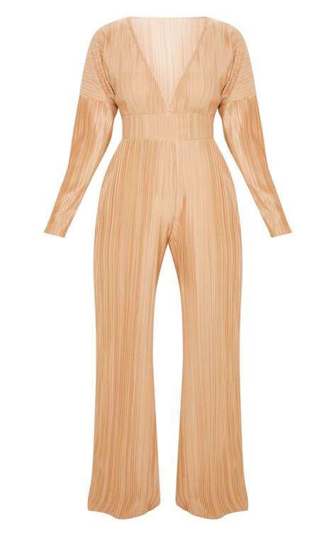Stone Long Sleeve Pleated Jumpsuit Prettylittlething