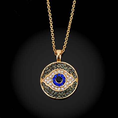 Vintage Gold Color Blue Devil Eye Round Shape With Crystal Pendants